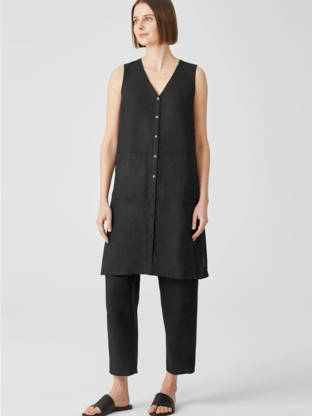 Eileen Fisher 100% Organic Handkerchief Linen V-Neck Long Top